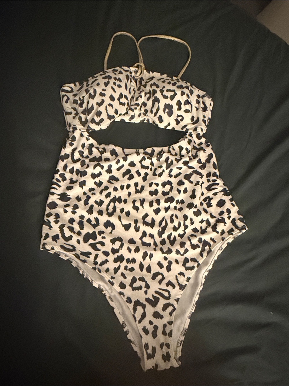 Aerie Leopard Print Cutout One-Piece Swimsuit-Cream & Black NWT Size Large Long